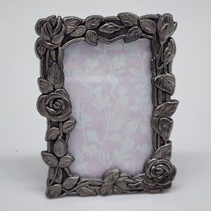 Vintage Pewter Mini Photo Frame With Rose & Leaf Design 12.5"x2.5"